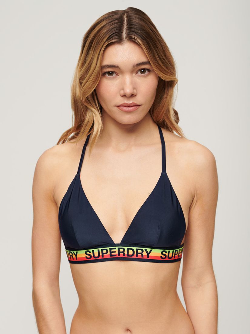 Superdry Logo Triangle Bikini Top, Rich Navy, 14