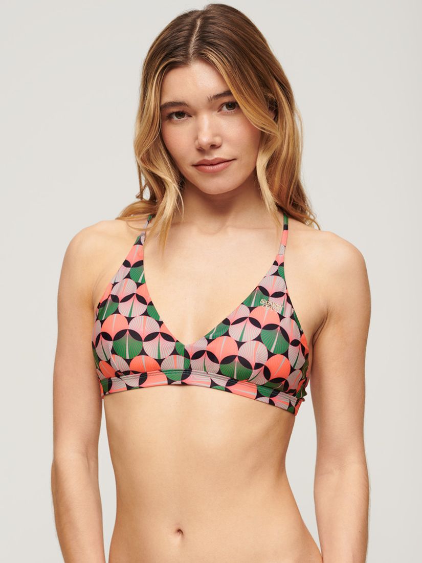 Superdry Cross Back Triangle Bikini Top, Orange/Multi, 16