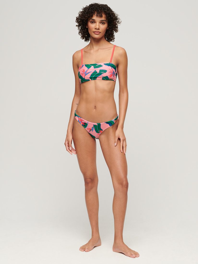 Superdry Tropical Bandeau Bikini Top, Malibu Pink Paradise, 16