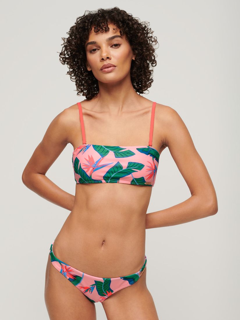 Superdry Tropical Bandeau Bikini Top, Malibu Pink Paradise, 16