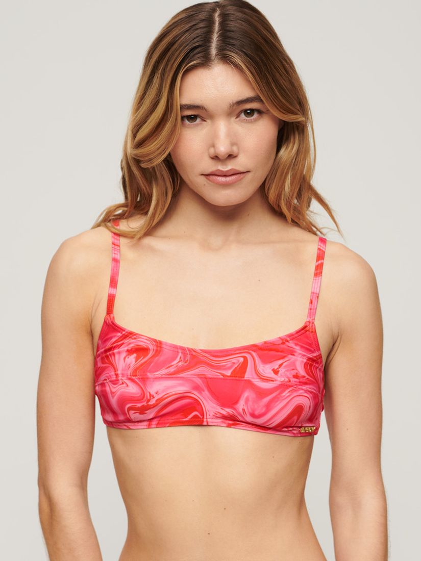 Superdry Print Bralette Bikini Top, Malibu Pink Marble, 14