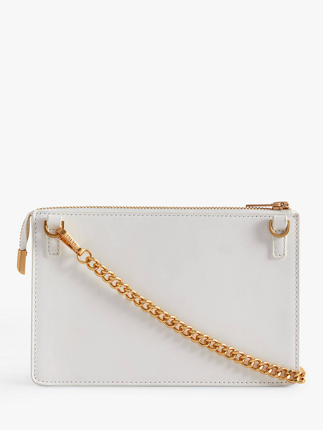 Reiss Picton Leather & Raffia Chain Strap Crossbody Bag, White/Natural