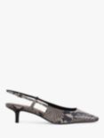 Reiss Jade Snake Effect Kitten Heel Slingback Shoes, Grey/Black, Snake
