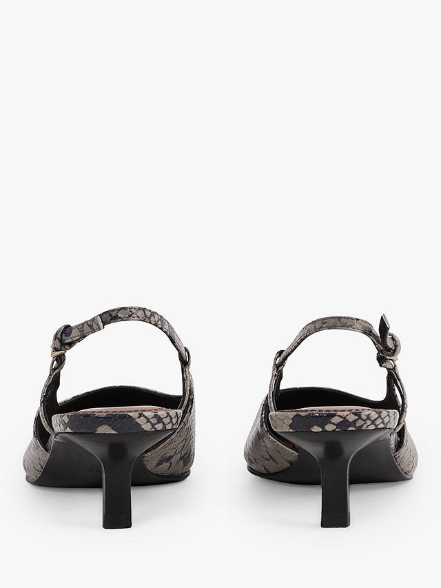 Reiss Jade Snake Effect Kitten Heel Slingback Shoes, Grey/Black at John ...