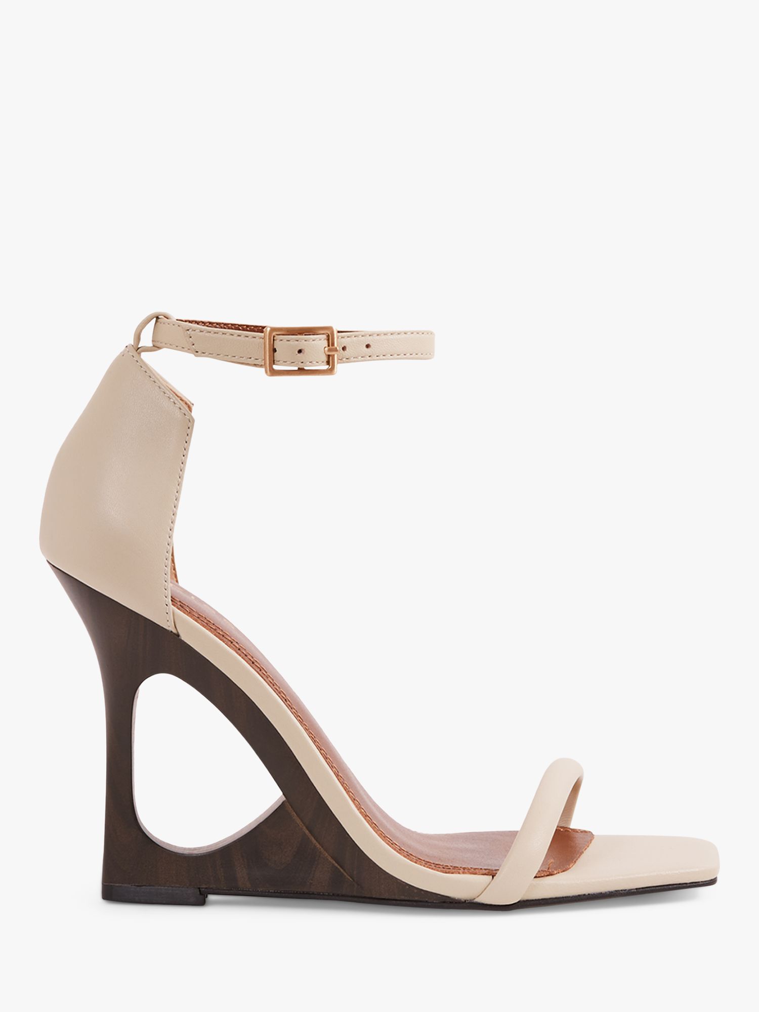 Reiss Cora Sculptural Wedge Heel Leather Sandals, Off White, 3