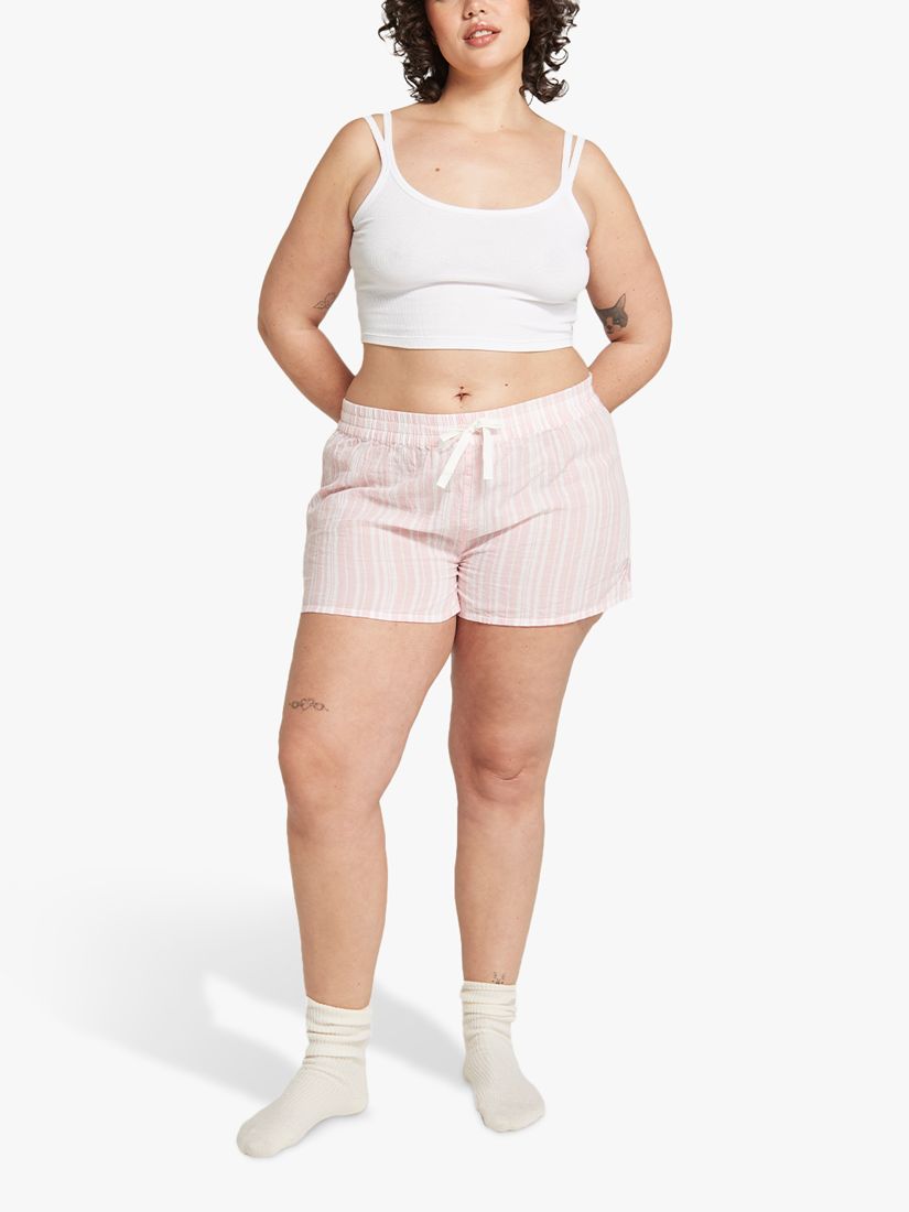 Nudea Boxer Pyjama Shorts, White/Pink, XS