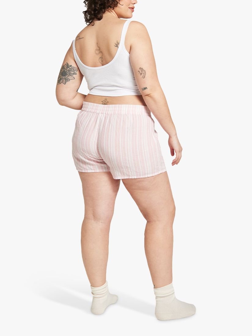 Nudea Boxer Pyjama Shorts, White/Pink, XS