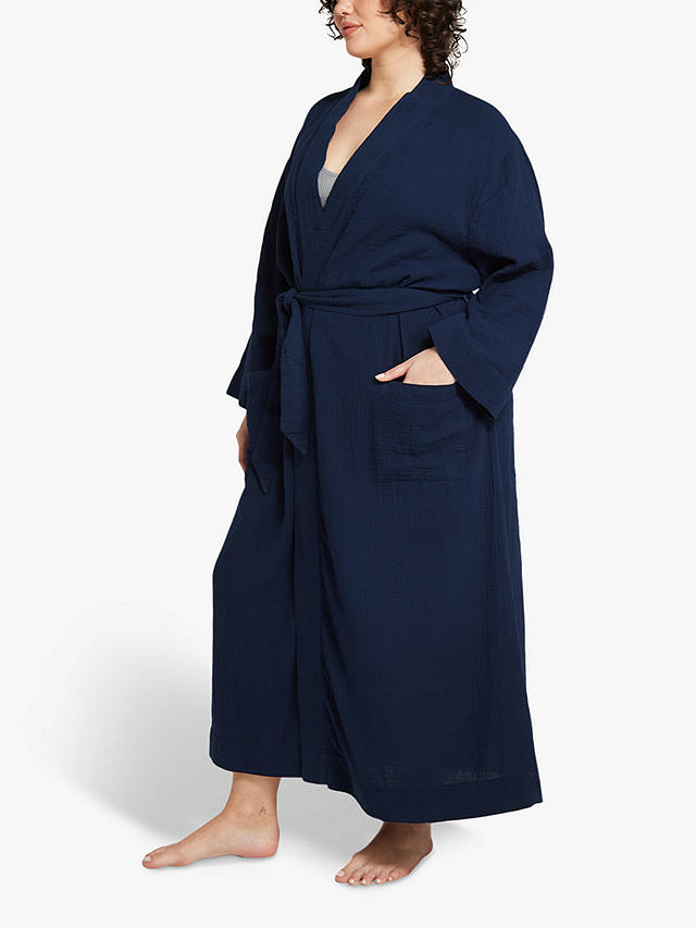 Nudea Organic Cotton Belted Robe, Navy