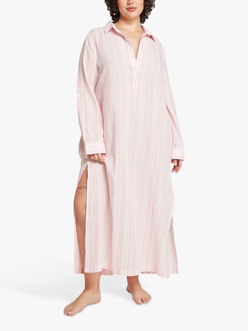 Nudea Organic Cotton Maxi Nightdress, White/Pink at John Lewis & Partners