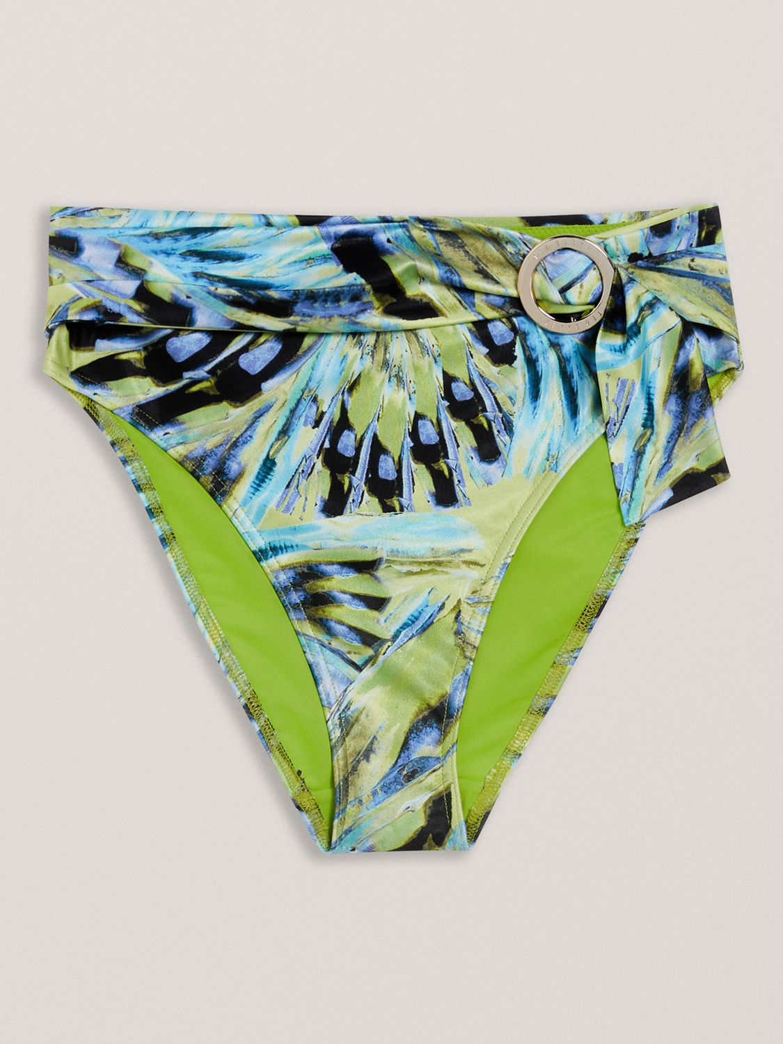 Ted Baker Chayrl Abstract print High Waisted Bikini Bottoms, Lime/Multi, 8