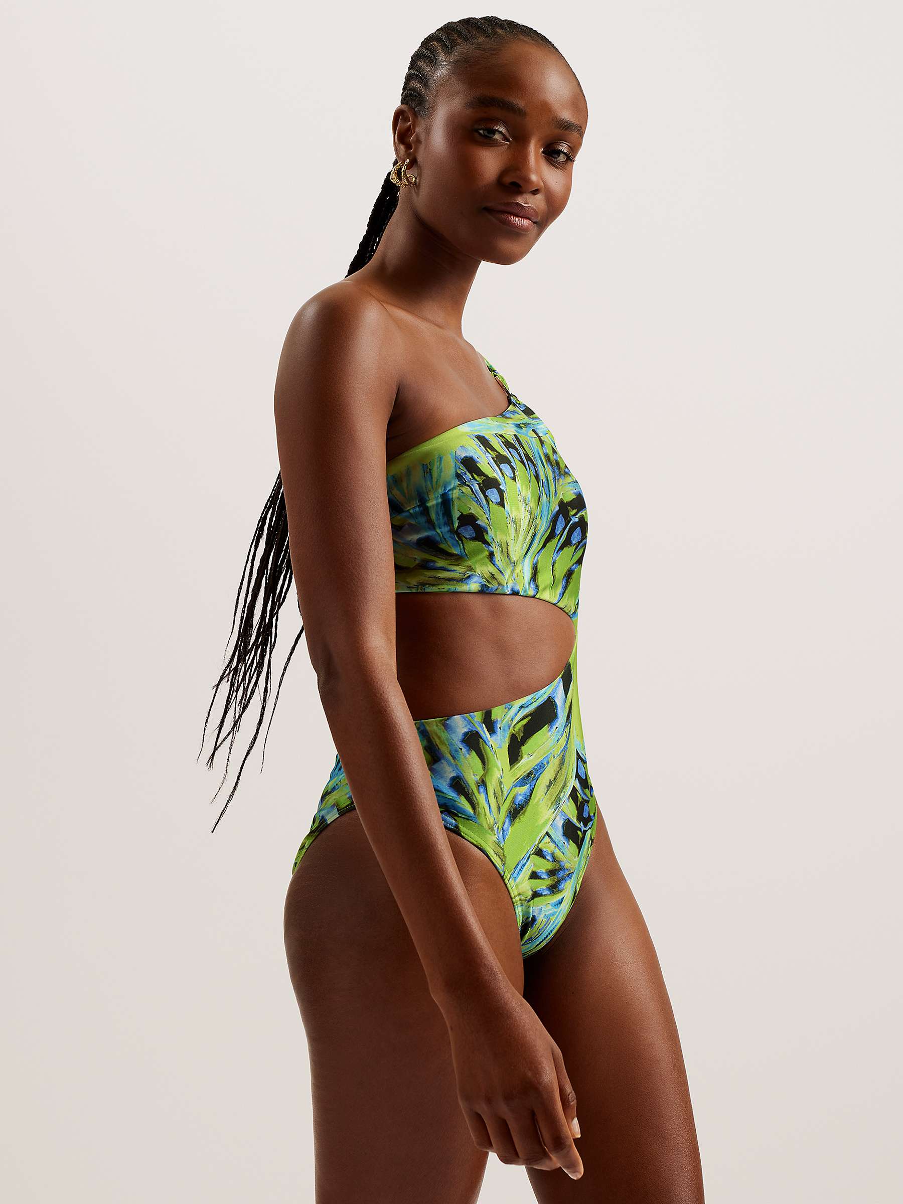 Buy Ted Baker Alfieea Abstract Print Cutout Swimsuit, Lime/Multi Online at johnlewis.com