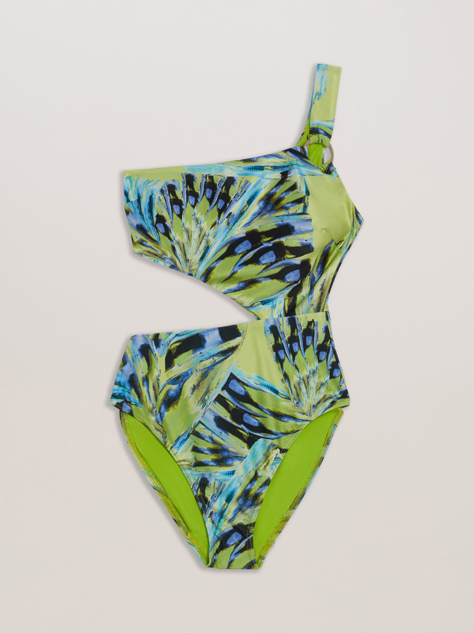 Ted Baker Alfieea Abstract Print Cutout Swimsuit, Lime/Multi, 8