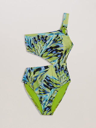 Ted Baker Alfieea Abstract Print Cutout Swimsuit, Lime/Multi