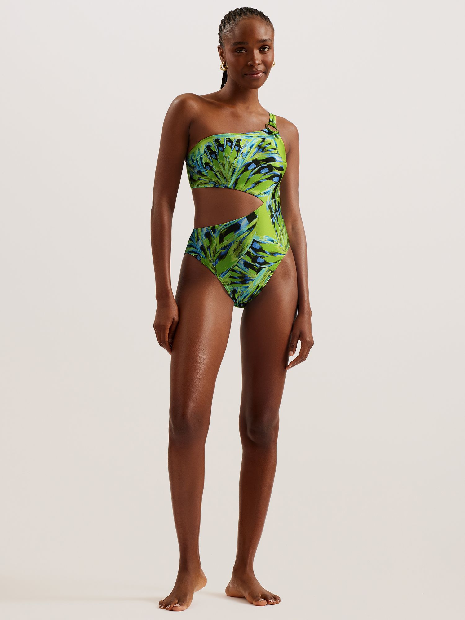 Ted Baker Alfieea Abstract Print Cutout Swimsuit, Lime/Multi, 8