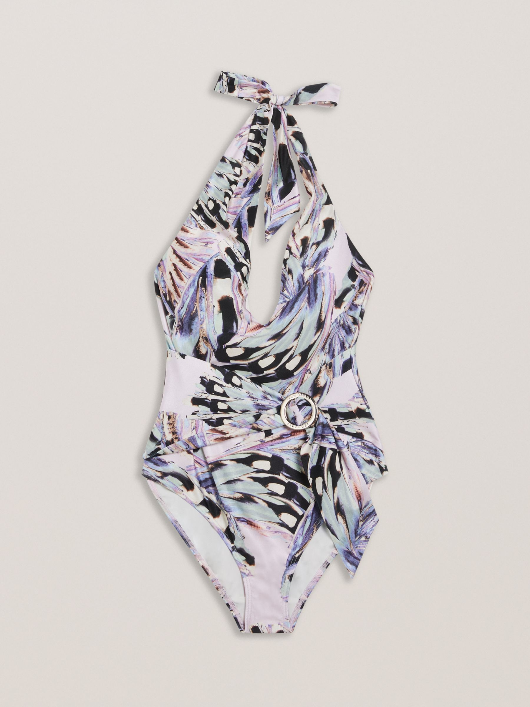 Ted Baker Naomiz Abstract Print Halterneck Swimsuit, Light Pink/Multi, 8