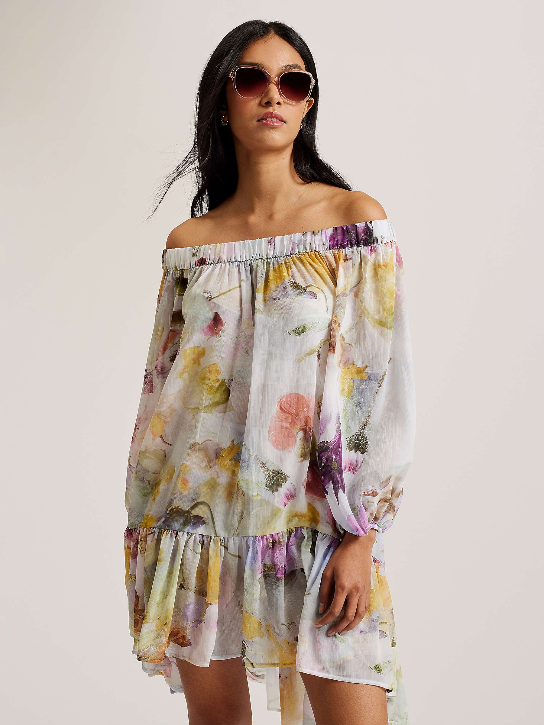 Buy Ted Baker Dashan Bardot Abstract Print Mini Beach Dress, White/Multi Online at johnlewis.com