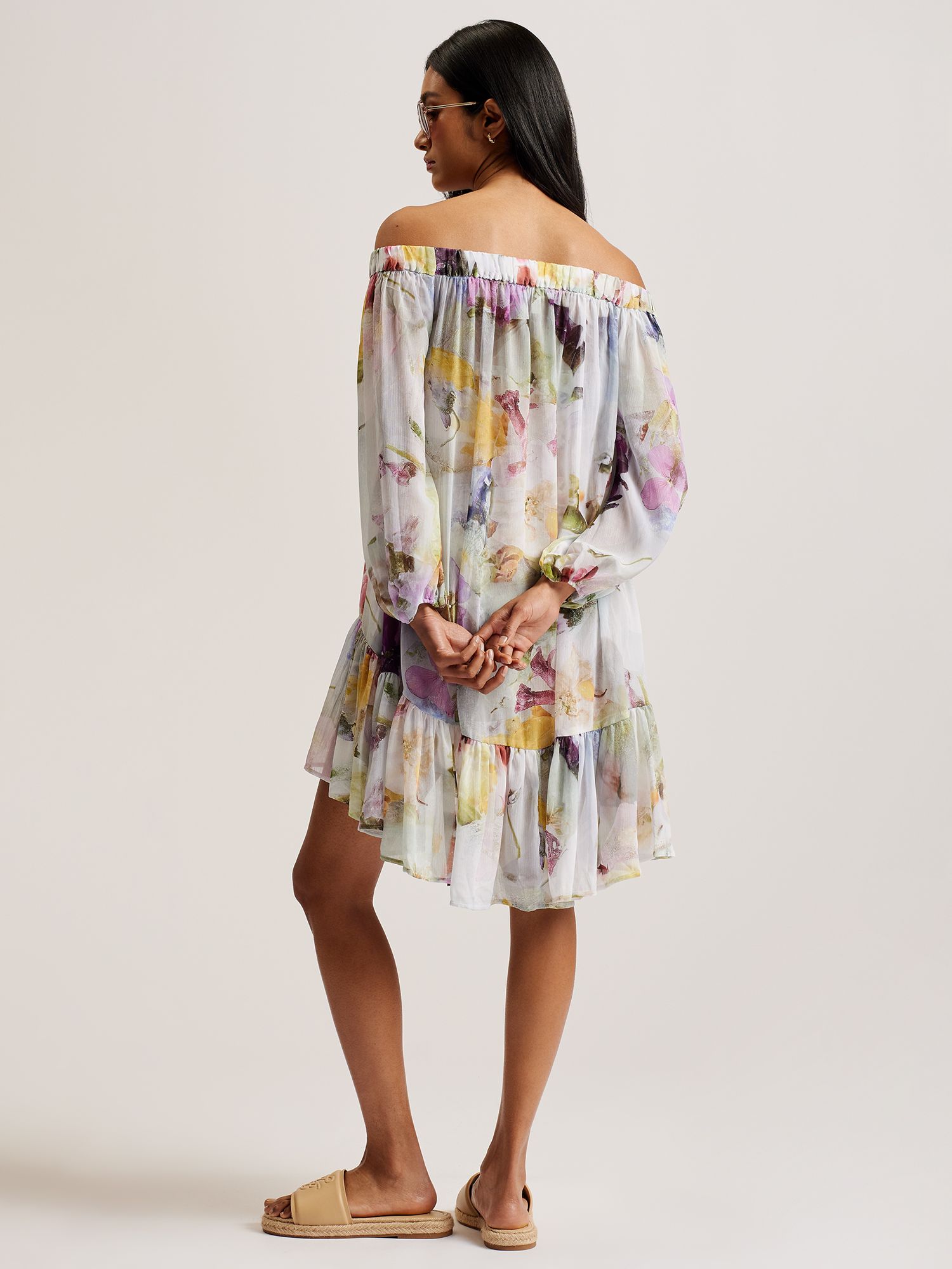 Ted Baker Dashan Bardot Abstract Print Mini Beach Dress, White/Multi, S
