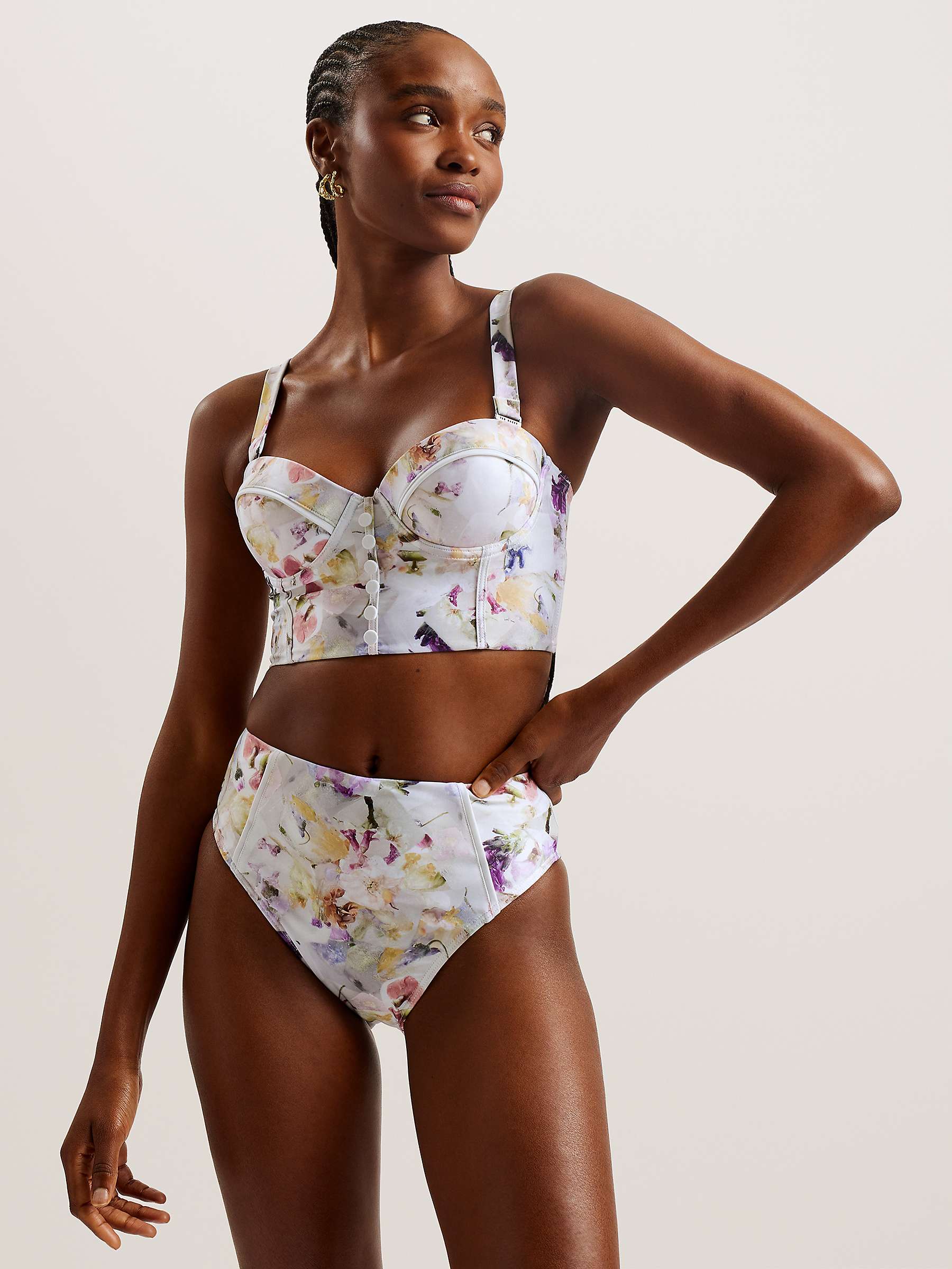 Buy Ted Baker Ulania Longline Cupped Bikini Top, White/Multi Online at johnlewis.com