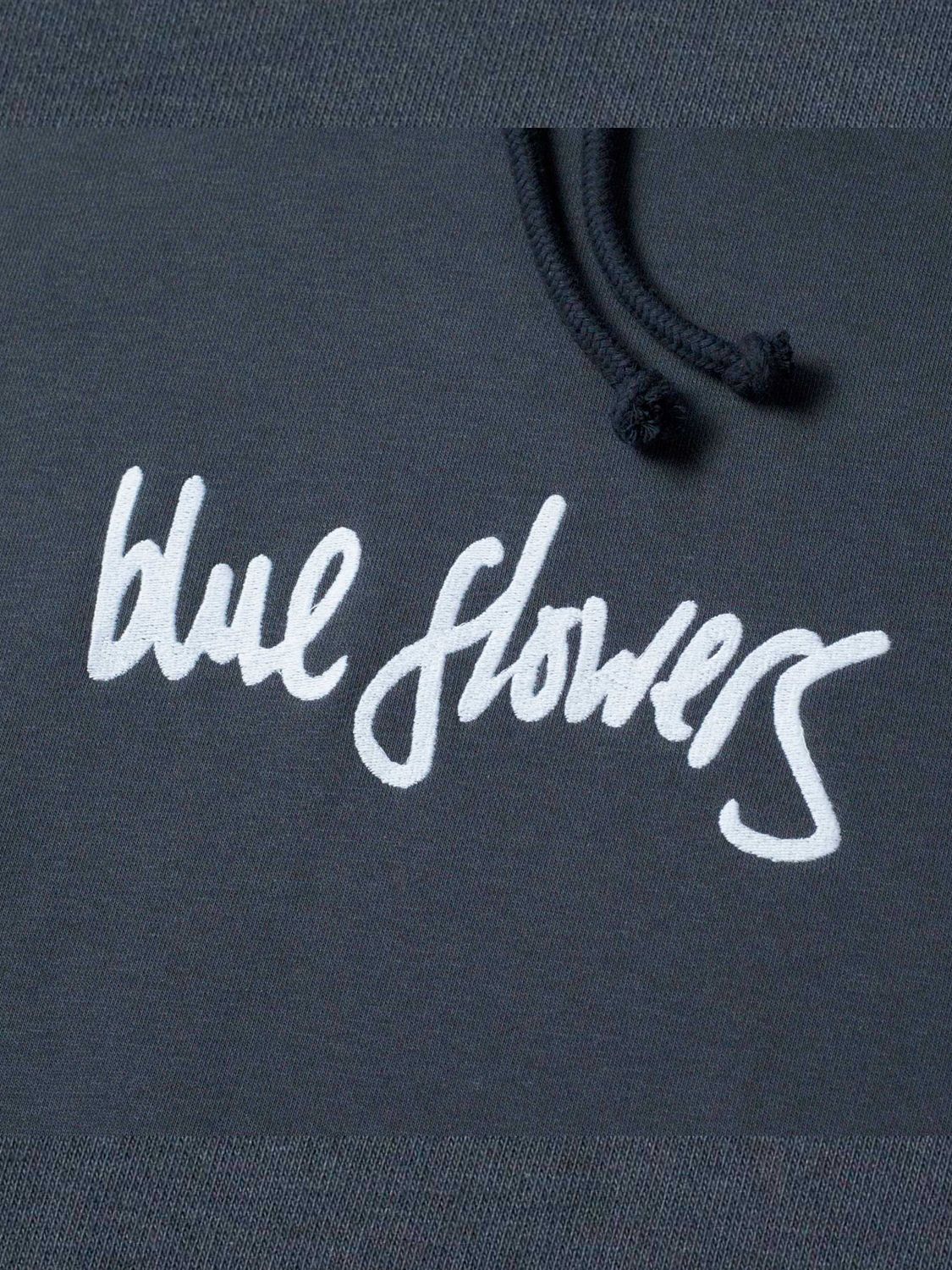 Blue Flowers Hand Written Hoodie, Dark Grey, S