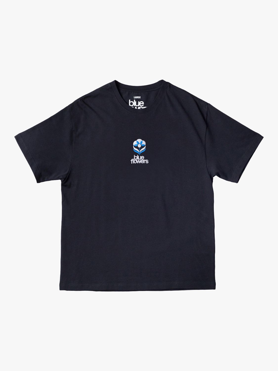 Blue Flowers Flower T-Shirt, Black, S