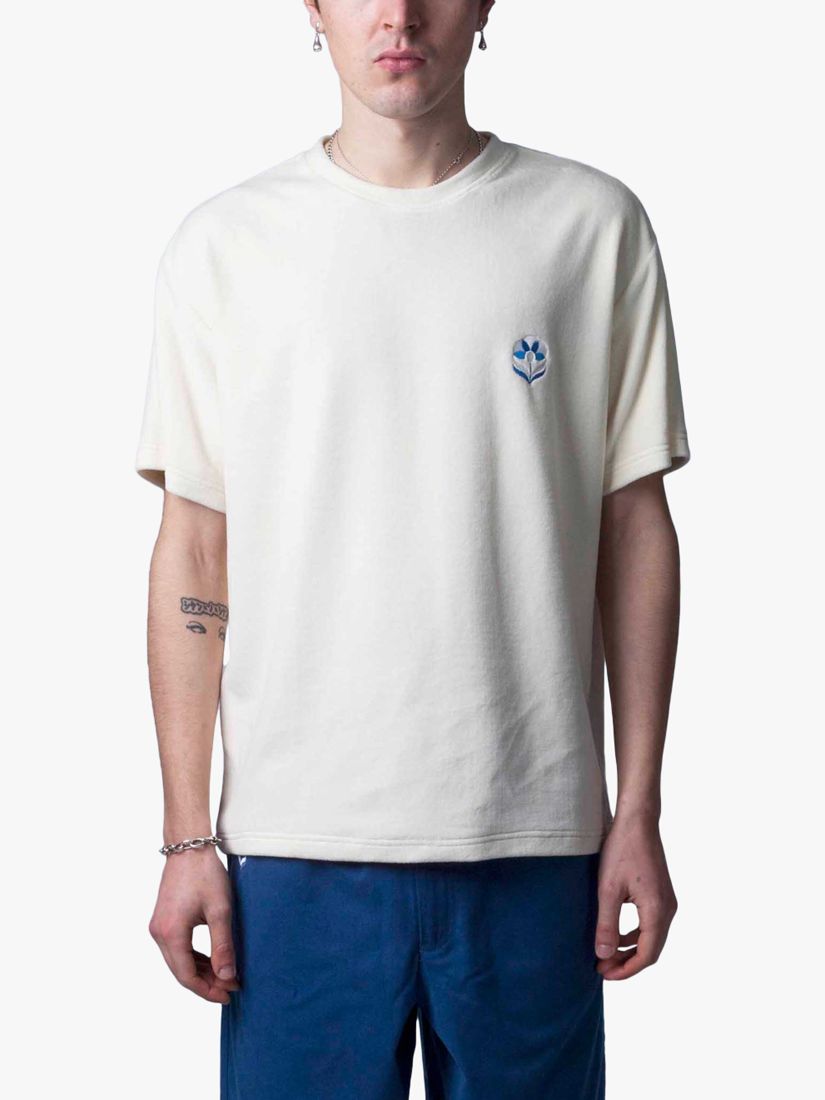 Blue Flowers Velour T-Shirt, Off White, S