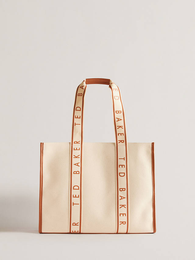 Ted Baker Georjey Branded Webbing Canvas Tote Bag, Cream/Tan