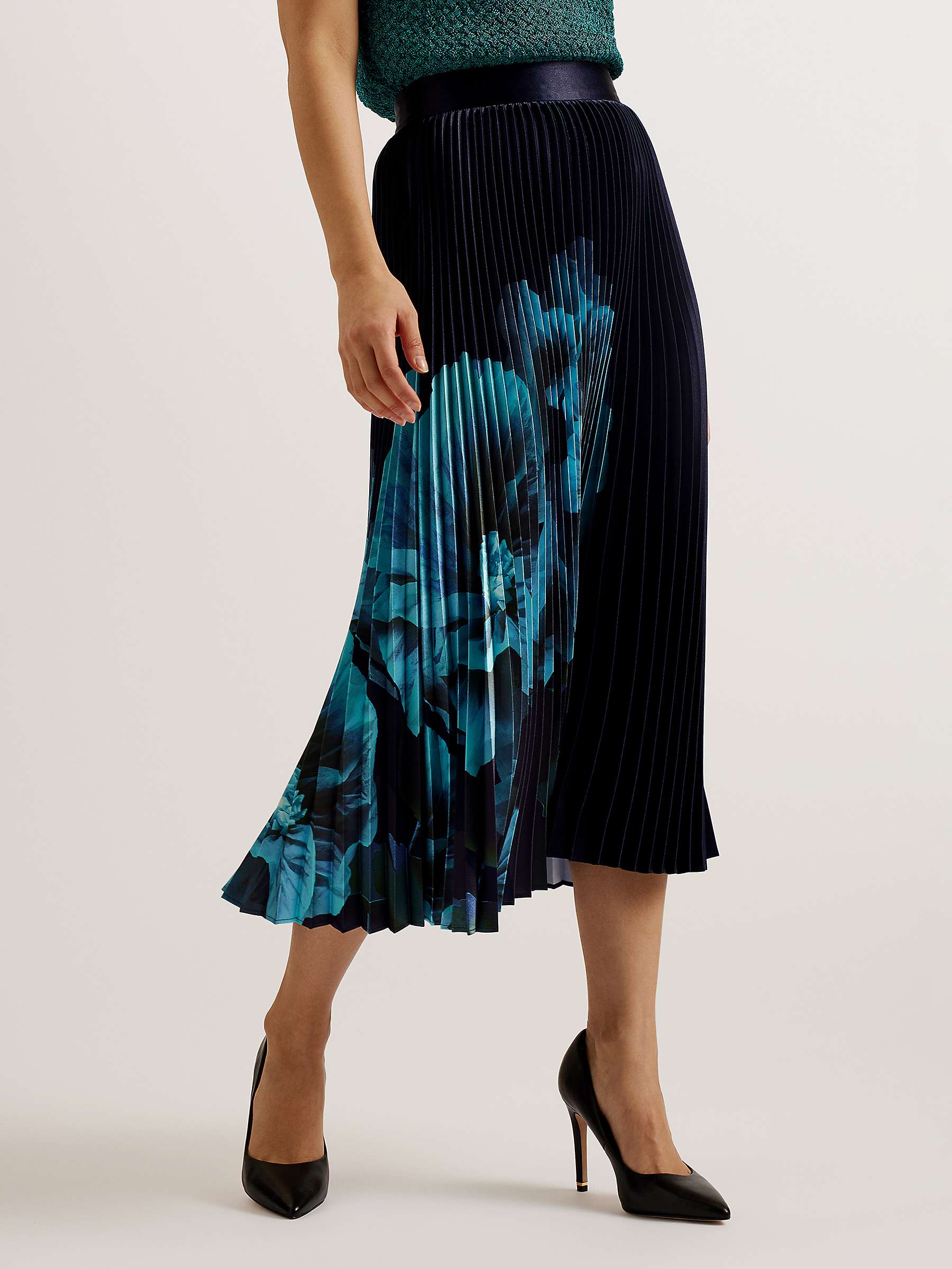 Buy Ted Baker Izmir Pleated Midi Skirt, Blue Navy Online at johnlewis.com