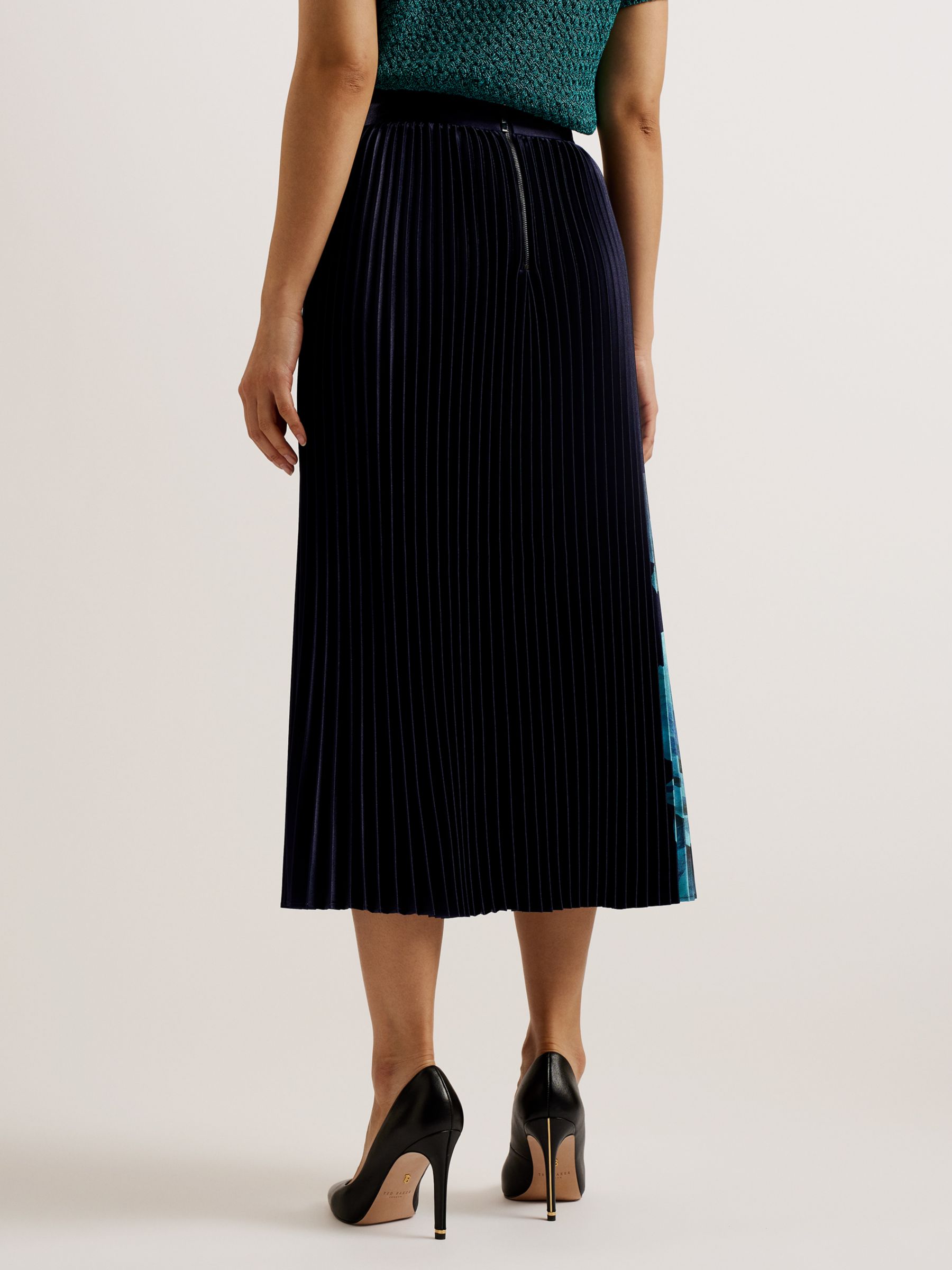 Buy Ted Baker Izmir Pleated Midi Skirt, Blue Navy Online at johnlewis.com