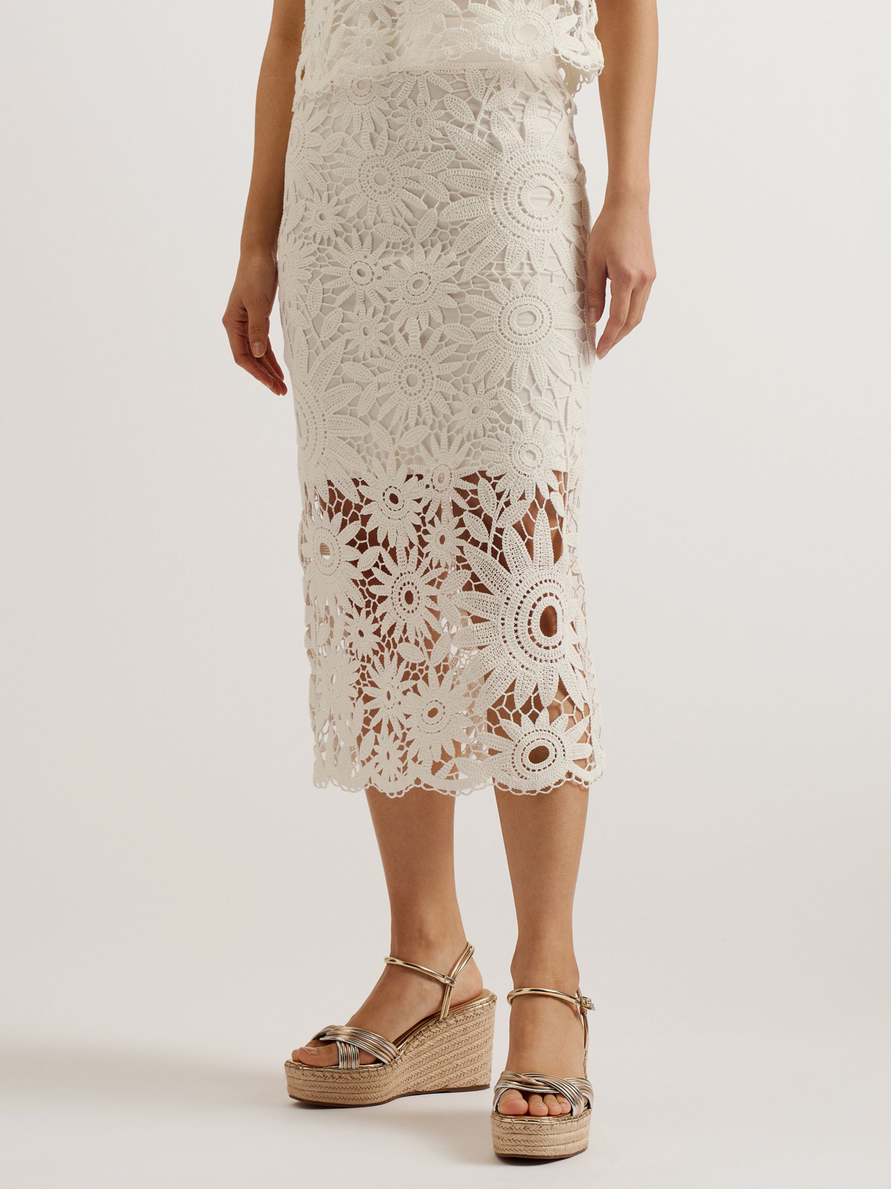 Buy Ted Baker Bitriss Lace Midi Skirt, Ivory Online at johnlewis.com