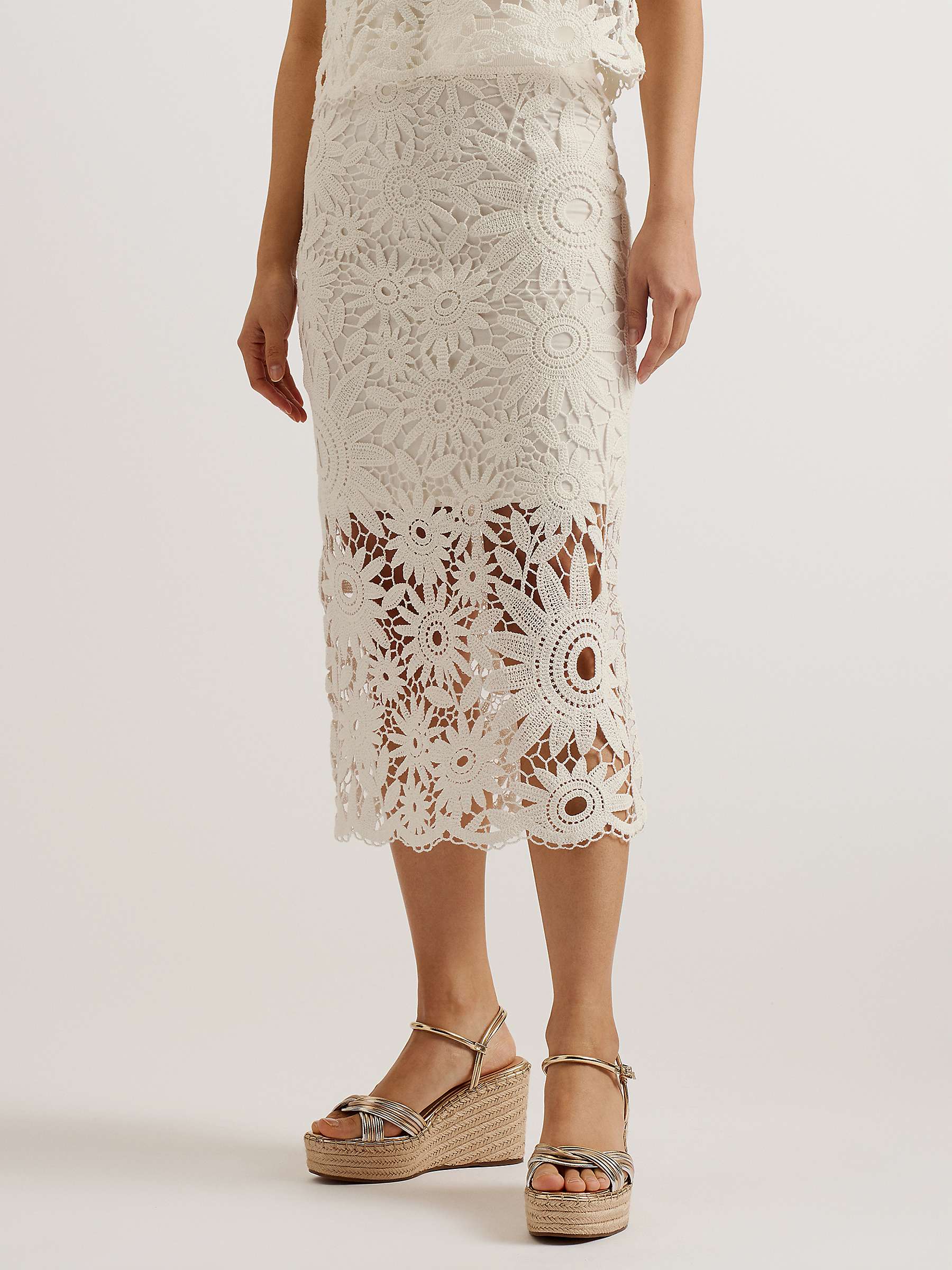 Buy Ted Baker Bitriss Lace Midi Skirt, Ivory Online at johnlewis.com