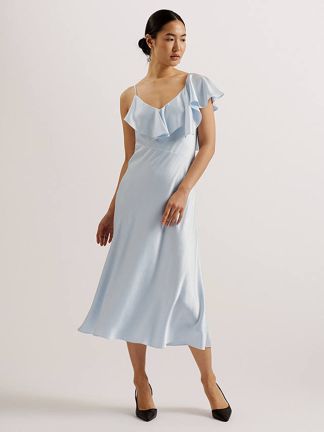 Ted Baker Keomi Waterfall Ruffle Midi Slip Dress, Light Blue