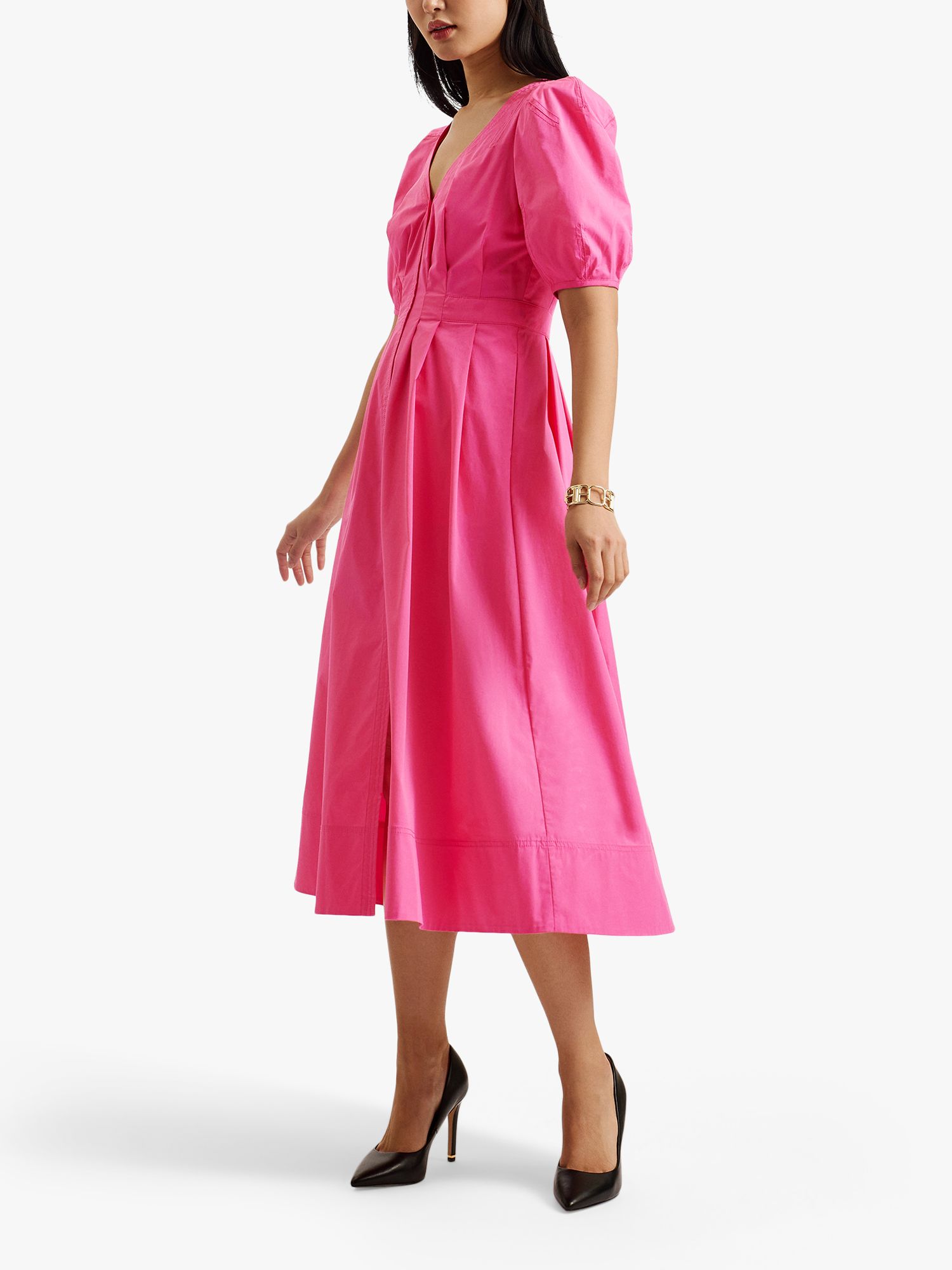 Ted Baker Ledra Puff Sleeve Midi Dress, Pink, 12