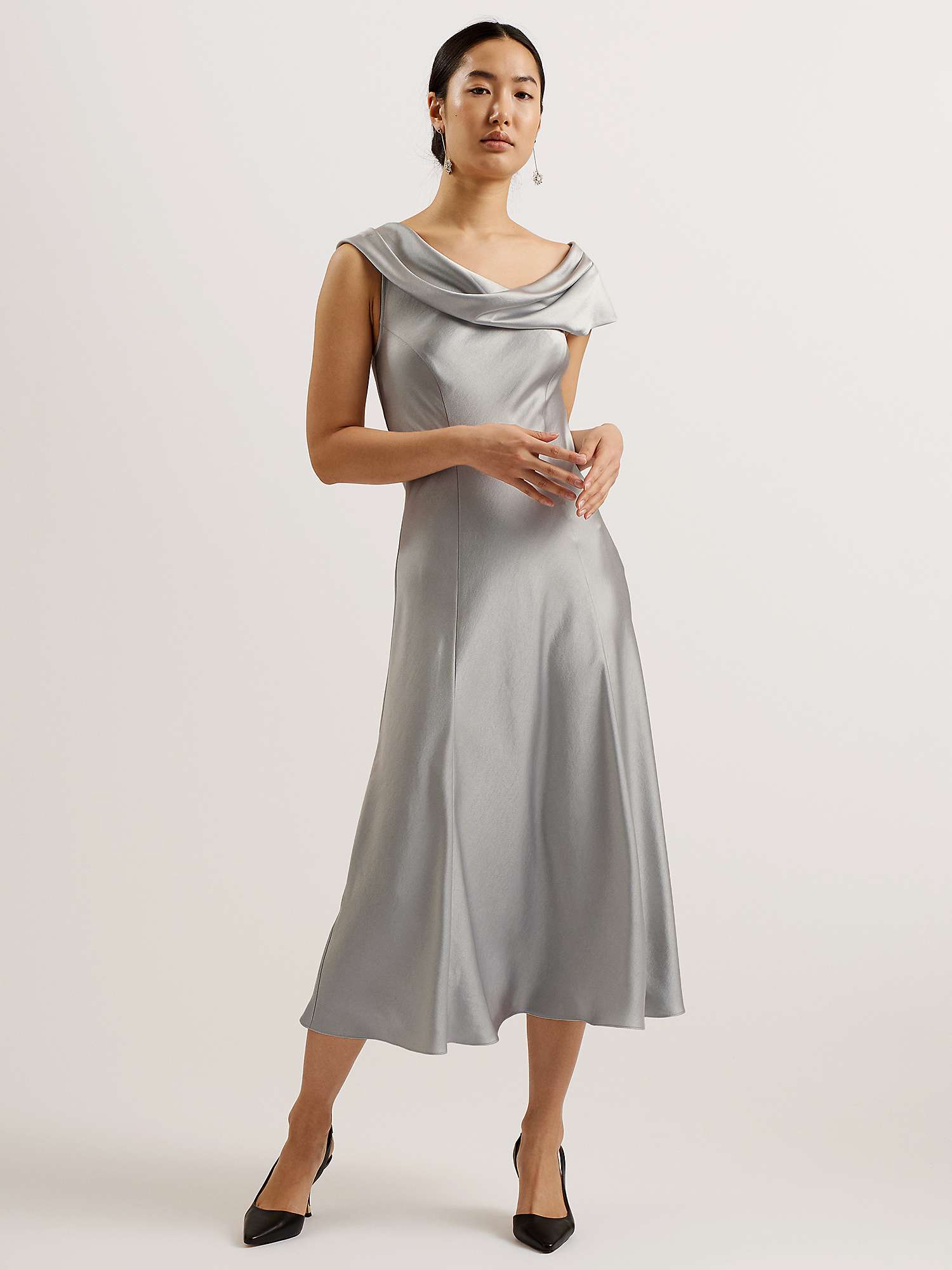 Buy Ted Baker Sirinna Draped Neck Bias Cut Midi Dress, Light Grey Online at johnlewis.com