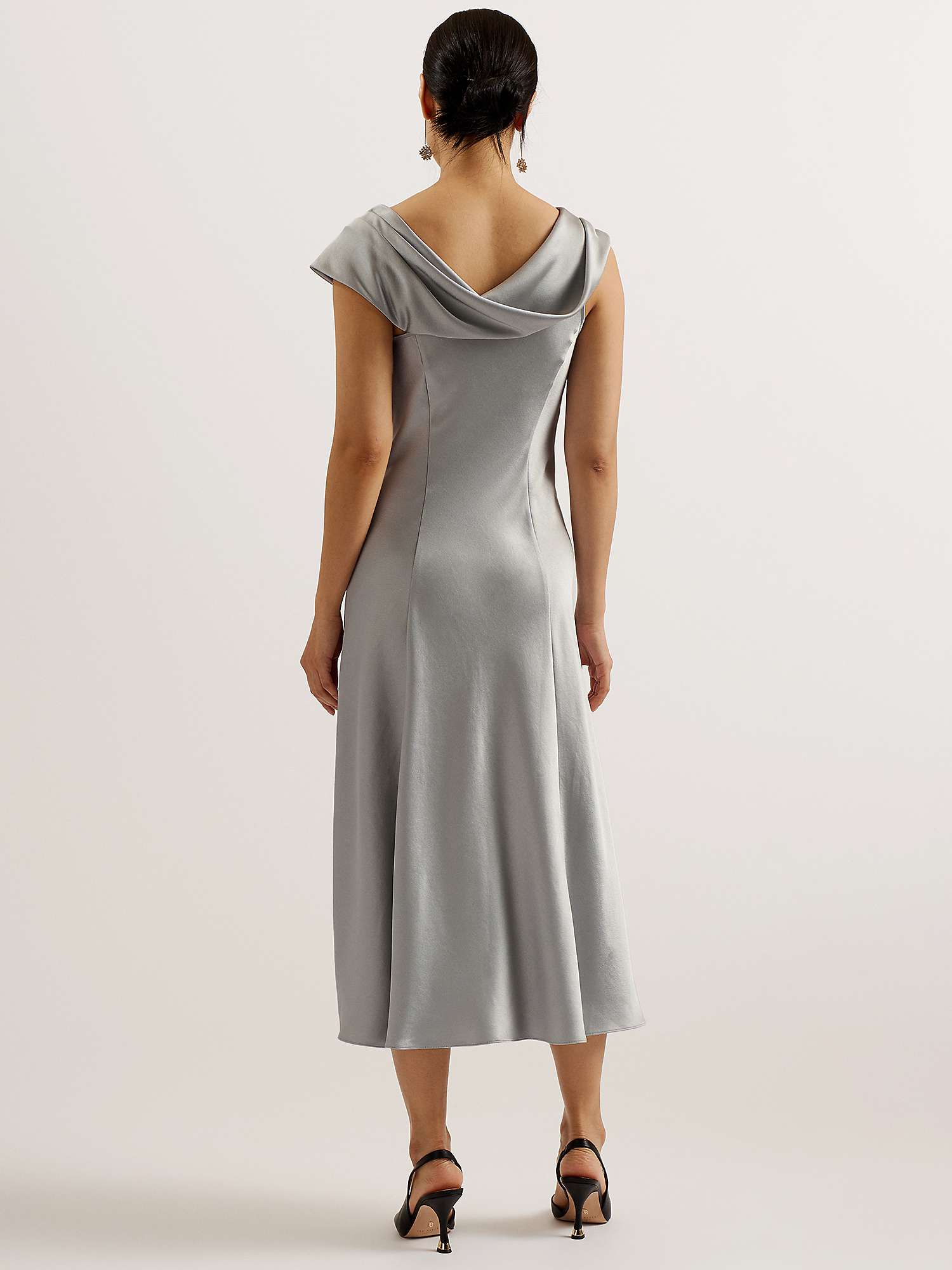 Buy Ted Baker Sirinna Draped Neck Bias Cut Midi Dress, Light Grey Online at johnlewis.com