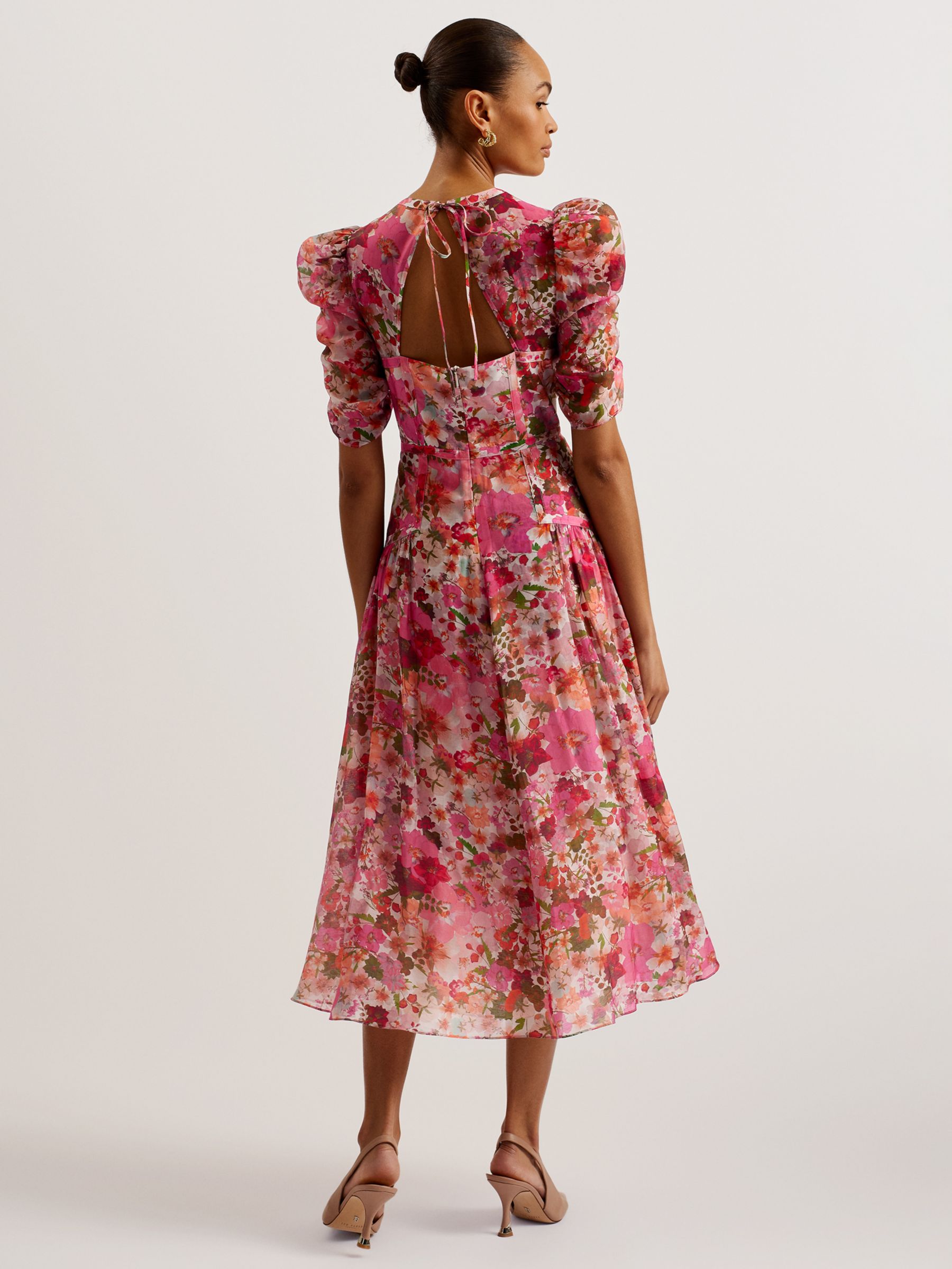 Buy Ted Baker Botani Puff Sleeve Midi Dress, Pink Mid Online at johnlewis.com