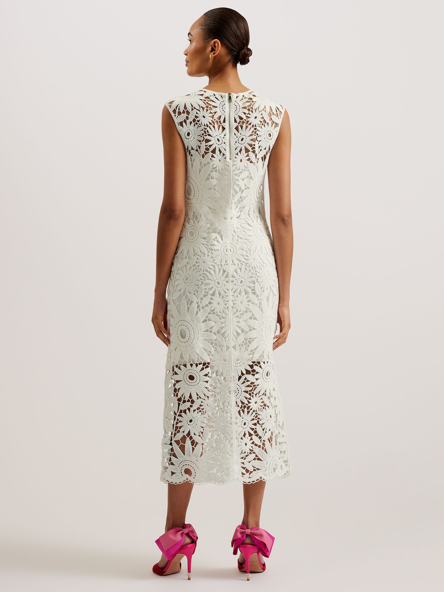 Ted Baker Corha Floral Embroidery Midi Dress, Natural Ivory, 6