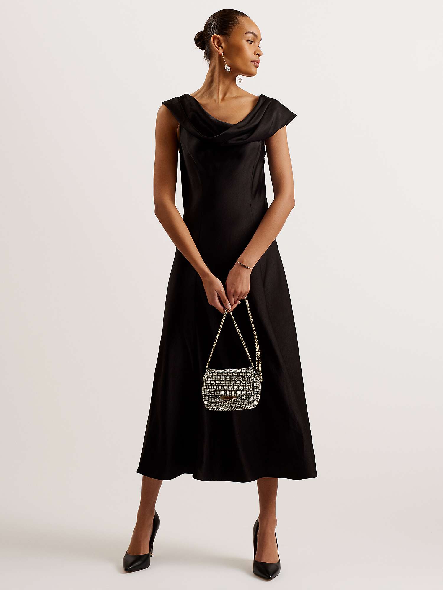 Buy Ted Baker Sirinna Draped Neck Bias Cut Midi Dress, Black Online at johnlewis.com