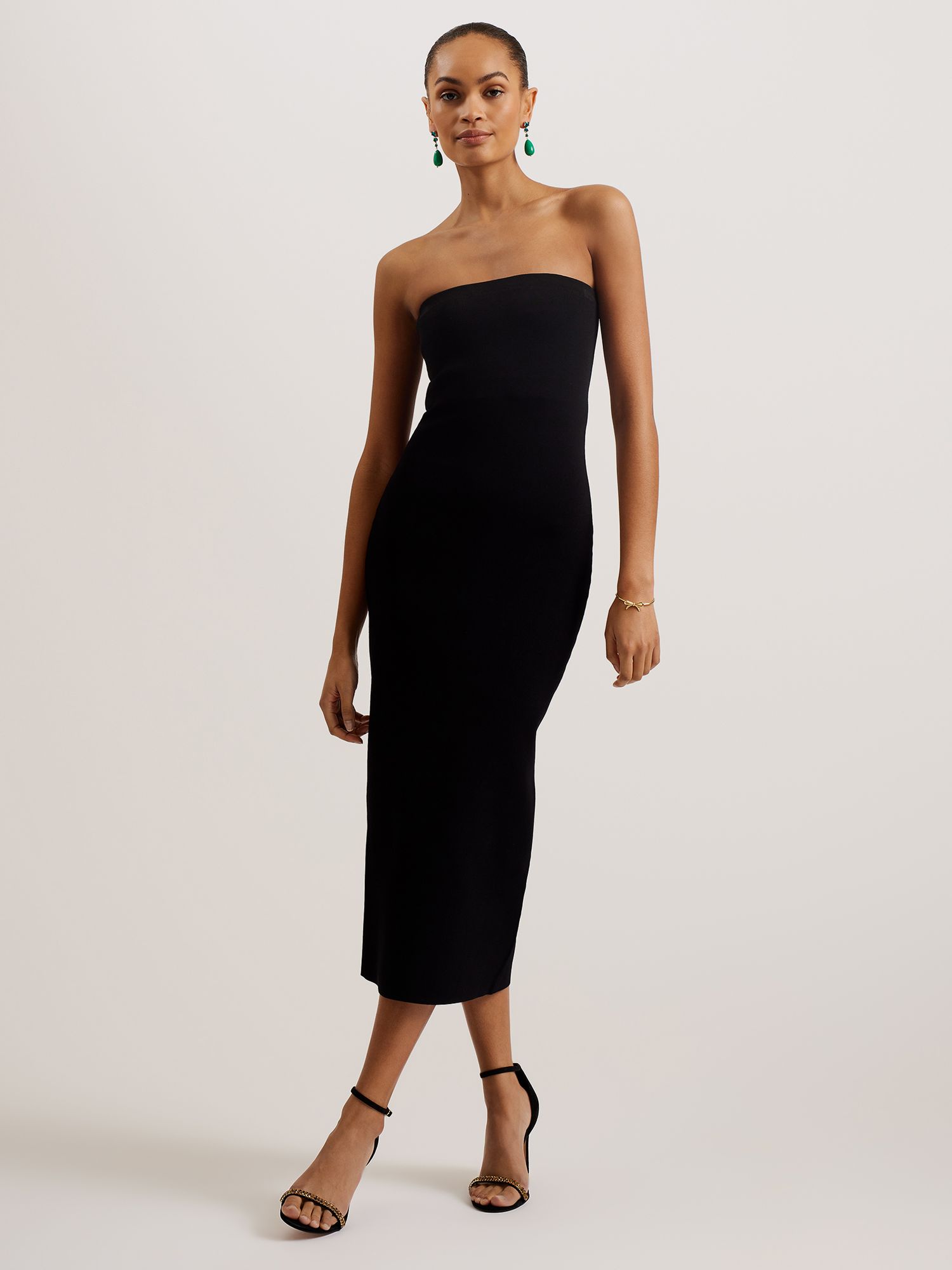 Ted Baker Jesssi Knitted Strapless Bodycon Midi Dress, Black at John Lewis  & Partners