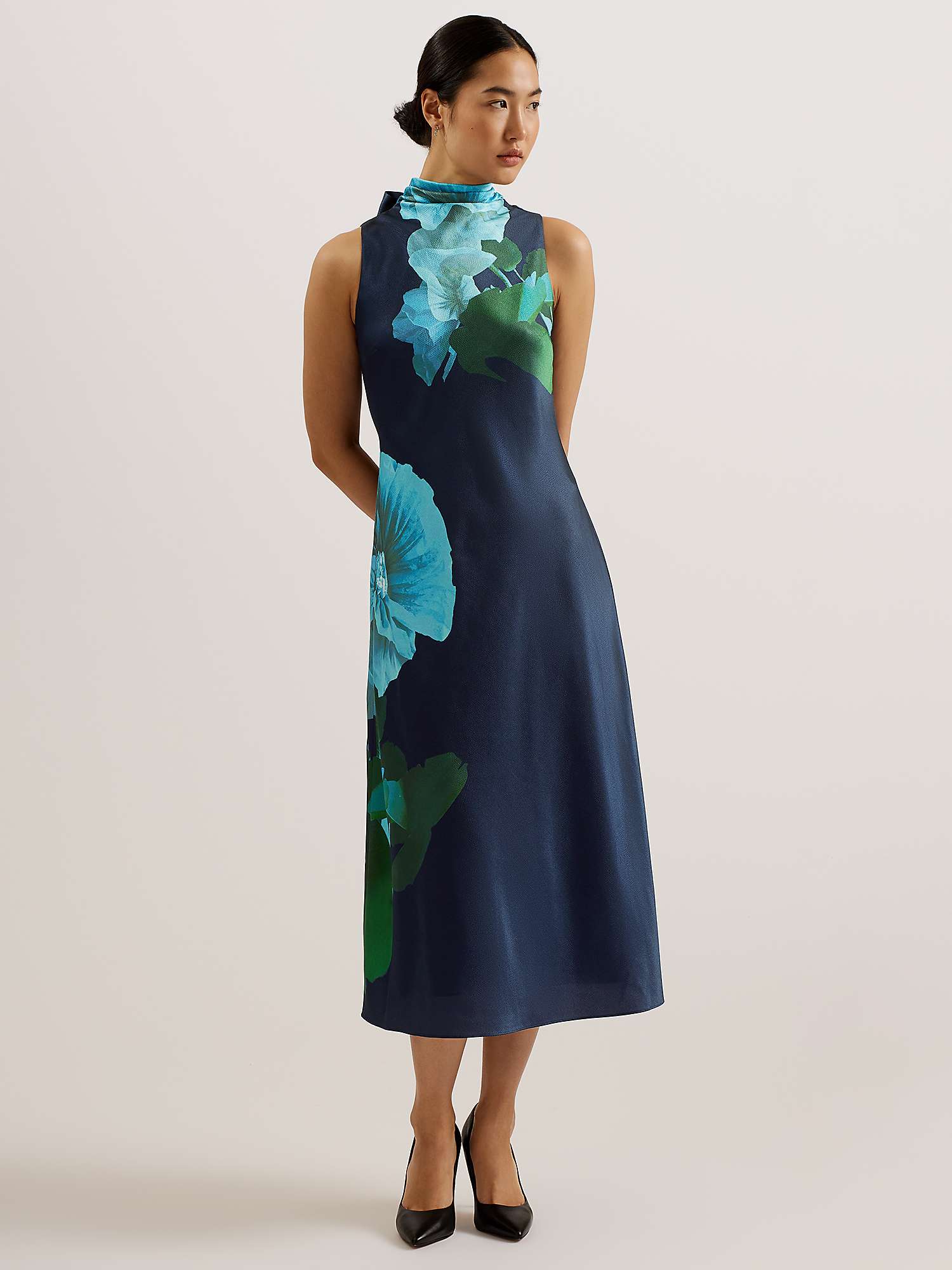Buy Ted Baker Timava Floral Print Cowl Neck Midi Dress, Navy Online at johnlewis.com