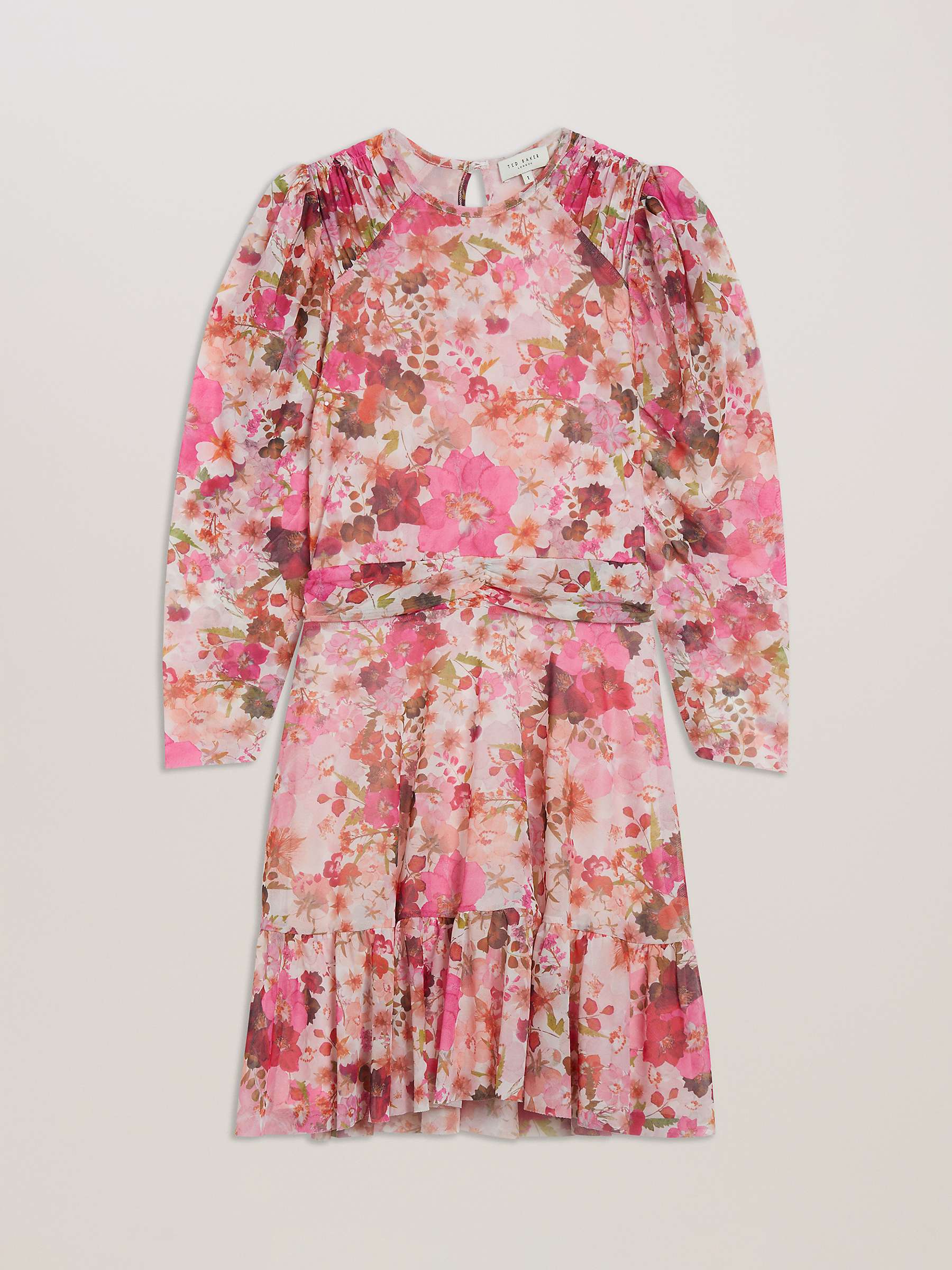 Buy Ted Baker Mildrd Shoulder Gathered Mesh Mini Dress, Pink/Multi Online at johnlewis.com
