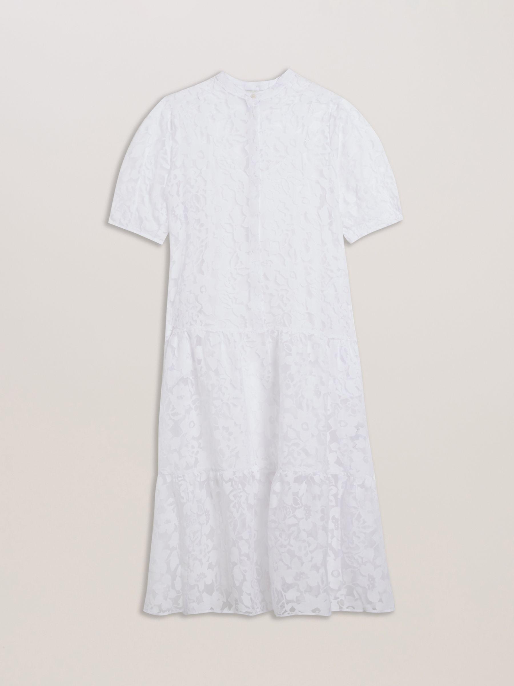 Ted Baker Claarey Tiered Button Through Midi Dress, White, 6