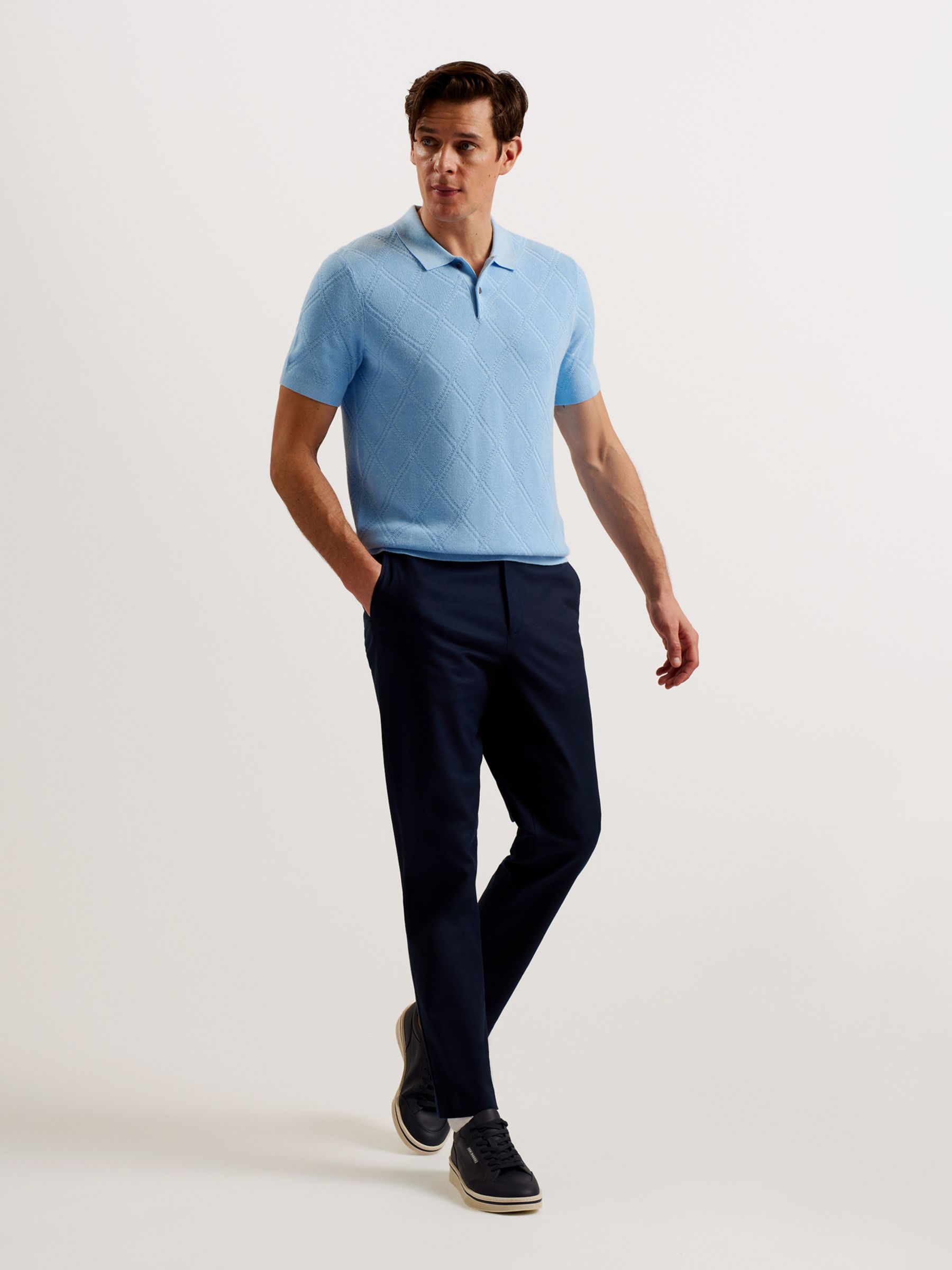 Ted Baker Ventar Regular Short Sleeve Polo Shirt, Light Blue at John ...