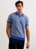 Ted Baker Wulder Regular Short Sleeve Open Neck Polo Shirt, Blue Sky