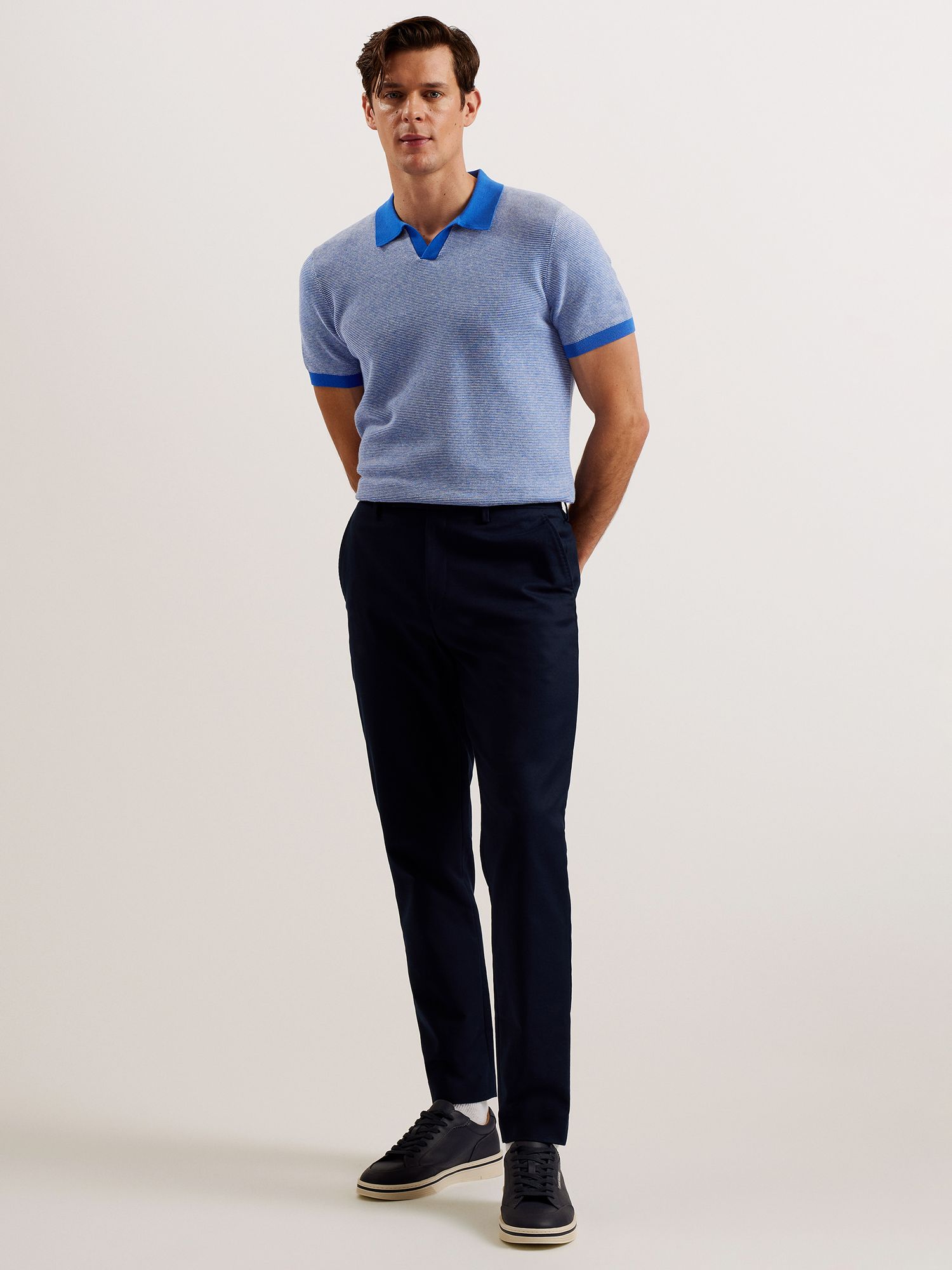 Ted Baker Wulder Regular Short Sleeve Open Neck Polo Shirt, Blue Sky, XS