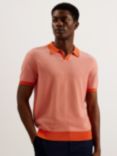 Ted Baker Wulder Regular Short Sleeve Open Neck Polo Shirt, Mid Orange