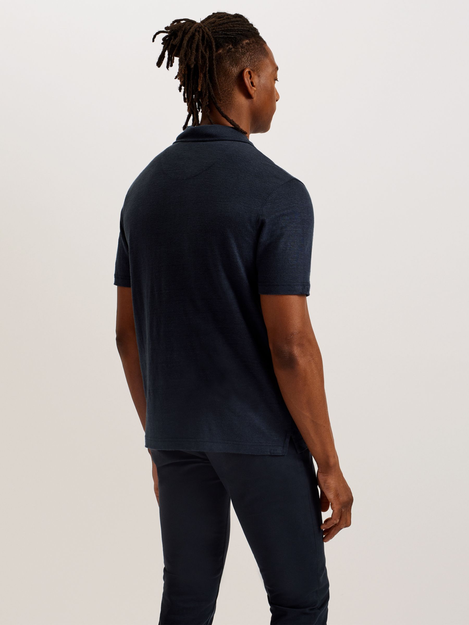 Ted Baker Flinpo Short Sleeve Regular Linen Polo Shirt, Blue Navy, XS