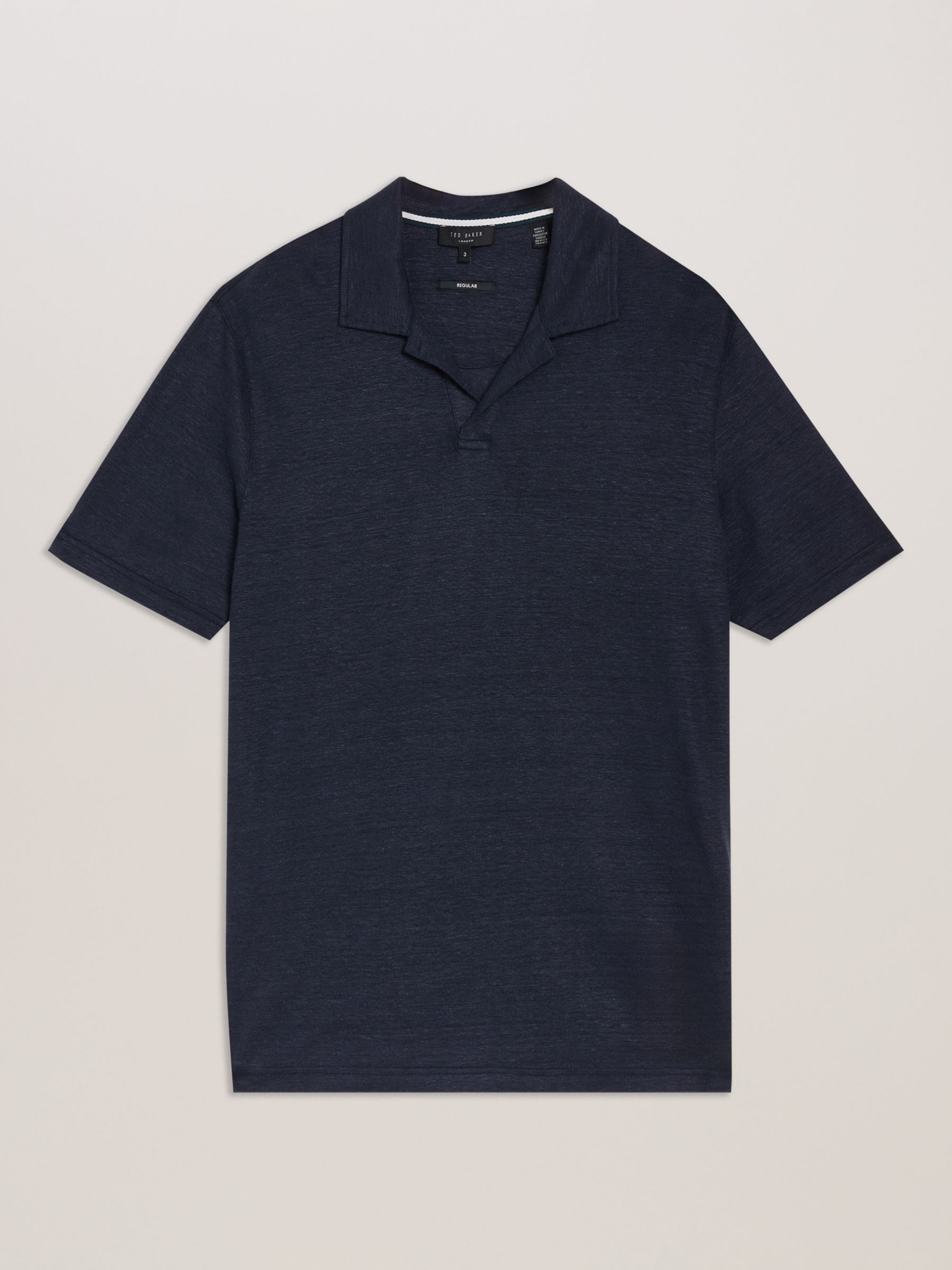 Ted Baker Flinpo Short Sleeve Regular Linen Polo Shirt, Blue Navy, S