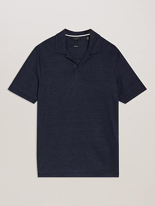 Ted Baker Flinpo Short Sleeve Regular Linen Polo Shirt, Blue Navy