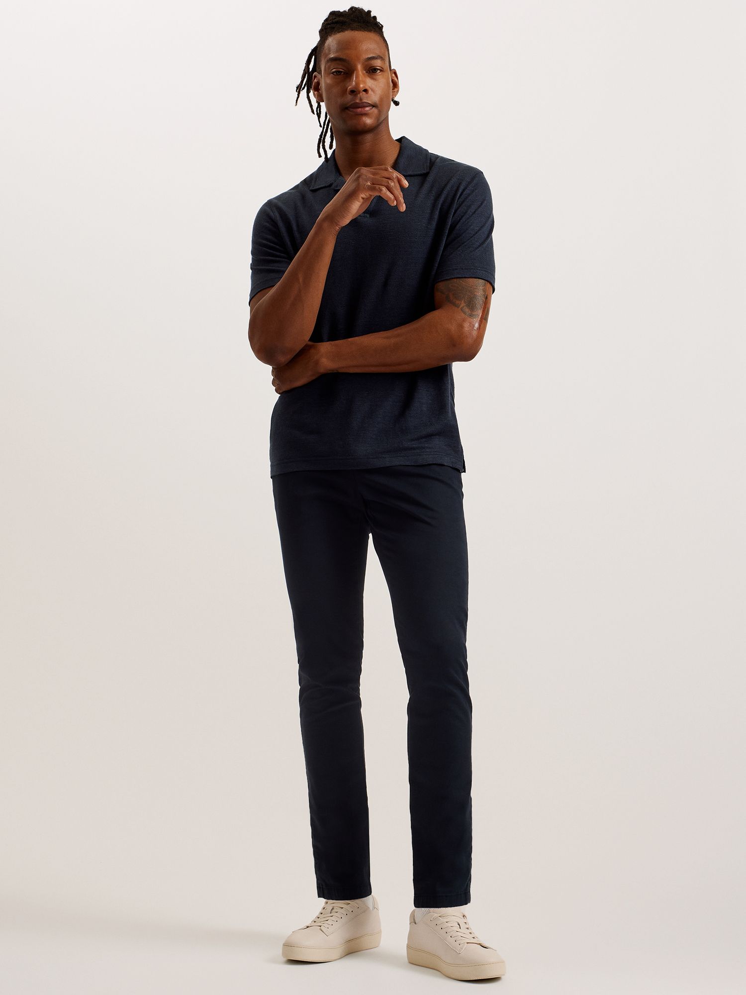 Ted Baker Flinpo Short Sleeve Regular Linen Polo Shirt, Blue Navy, S