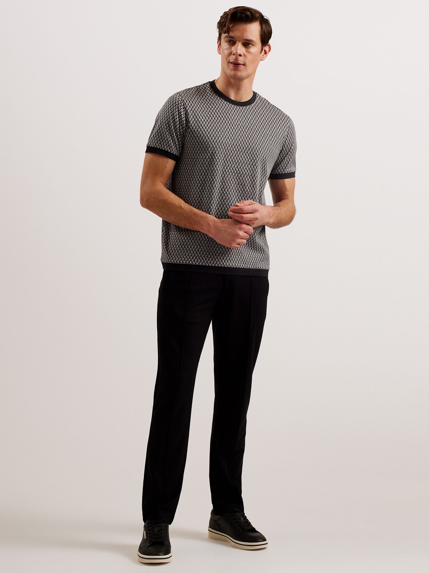 Ted Baker Finity Short Sleeve Regular Jacquard T-Shirt, Black, XS